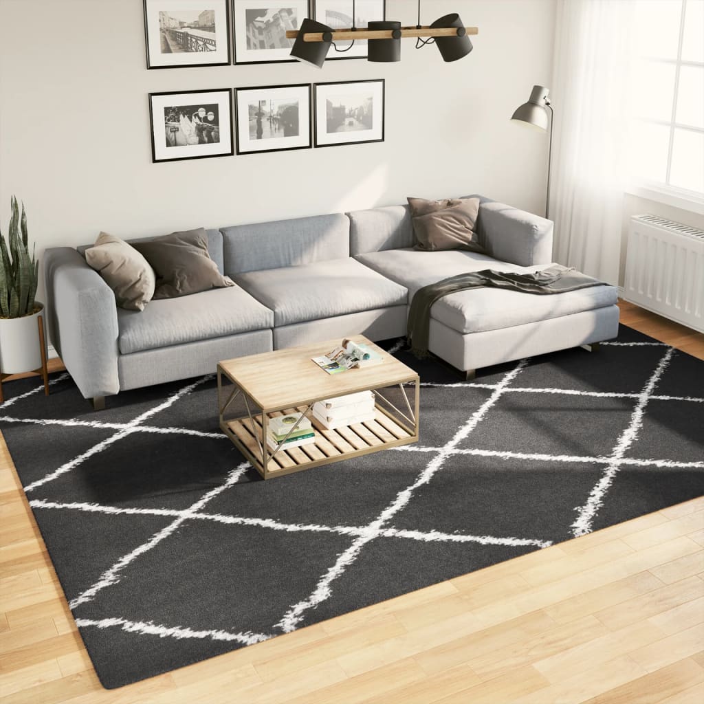 Tapis Shaggy À Poils Longs Moderne Noir Et Crème-240 x 340 cm-La-Fabrique-Industrielle