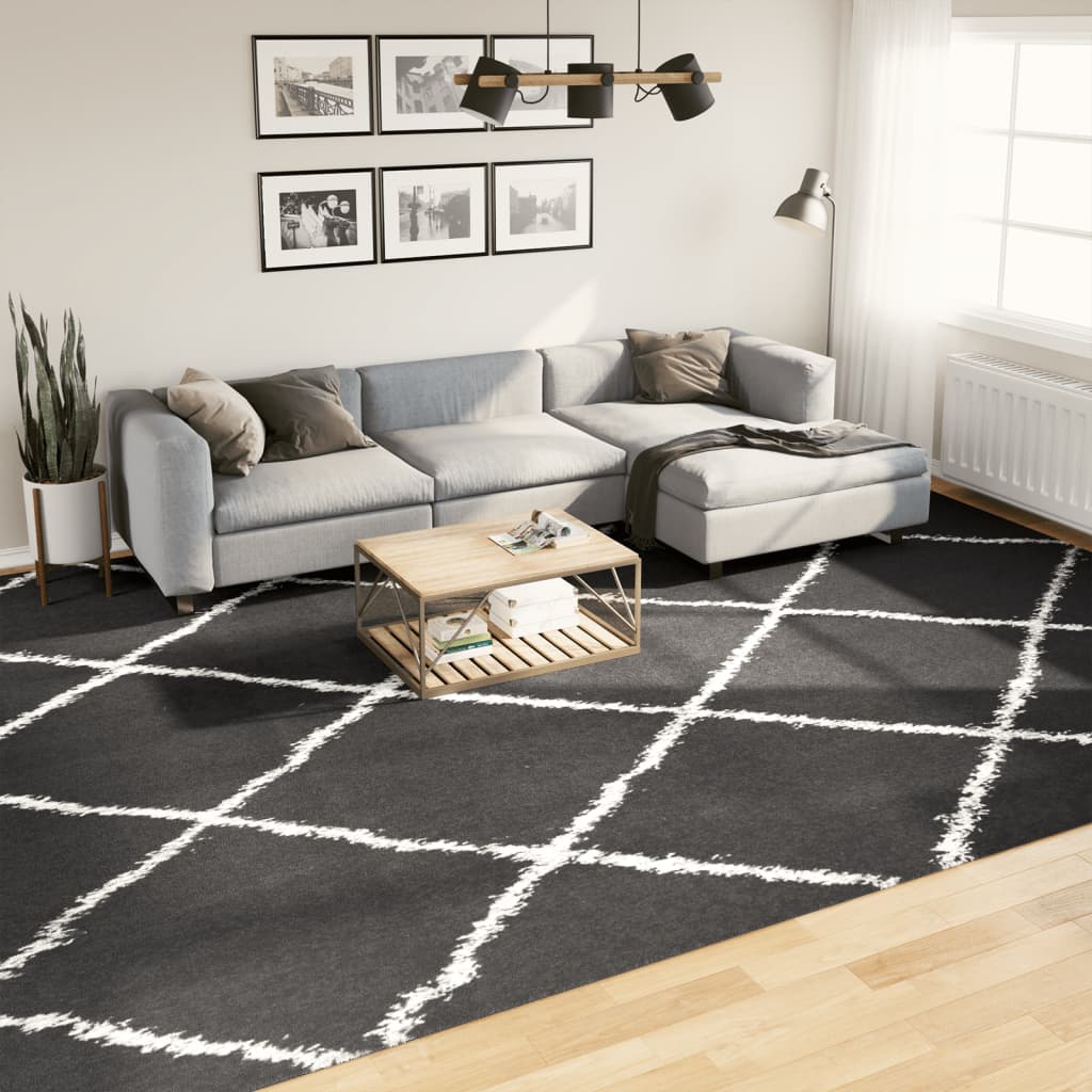 Tapis Shaggy À Poils Longs Moderne Noir Et Crème-300 x 400 cm-La-Fabrique-Industrielle