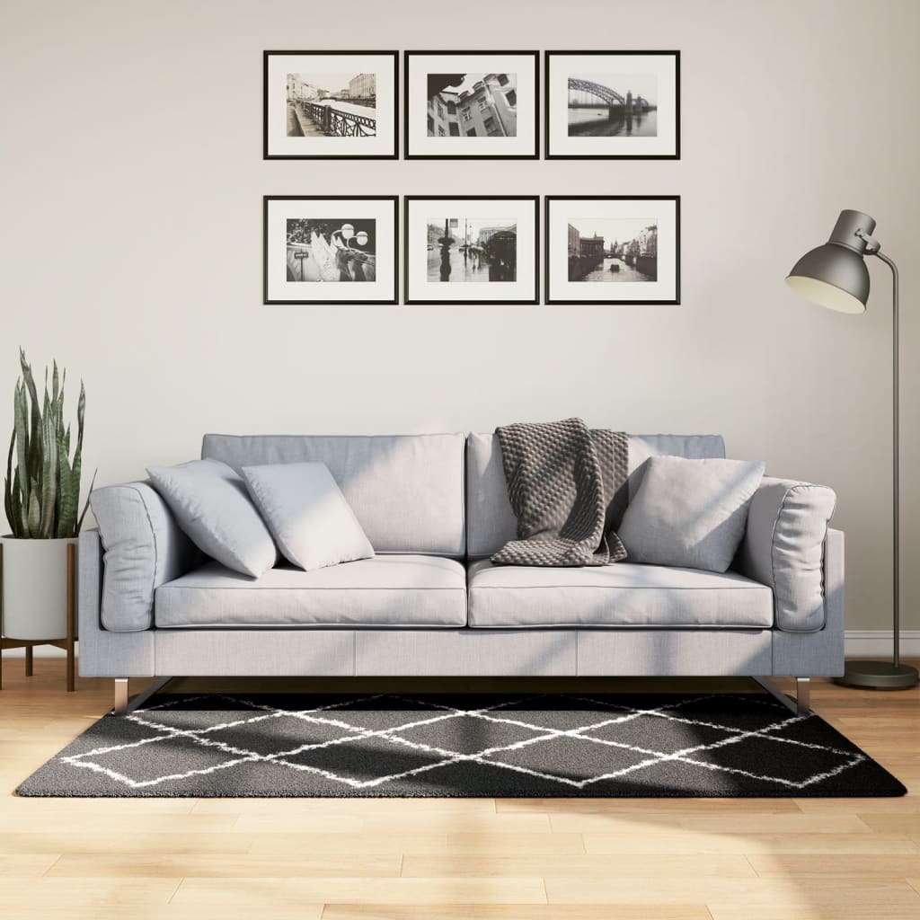 Tapis Shaggy À Poils Longs Moderne Noir Et Crème-80 x 150 cm-La-Fabrique-Industrielle
