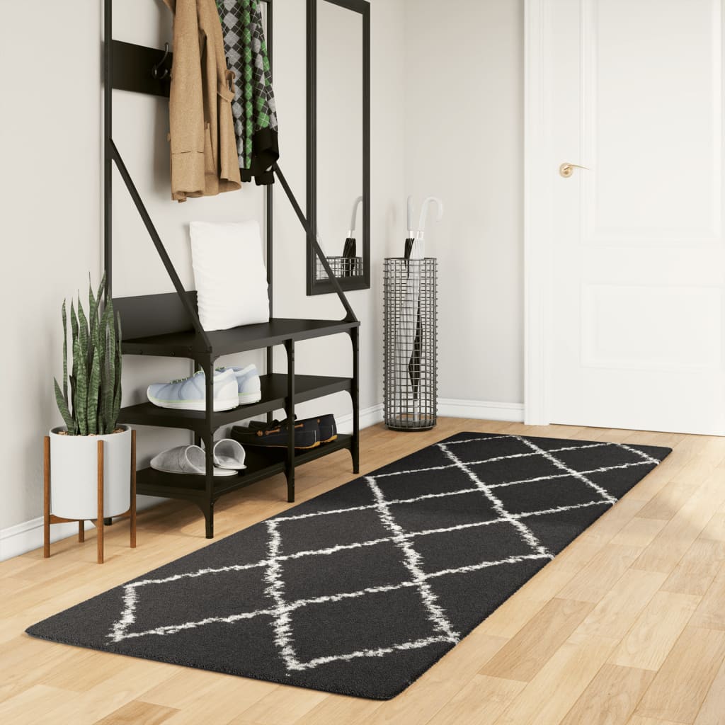 Tapis Shaggy À Poils Longs Moderne Noir Et Crème-80 x 250 cm-La-Fabrique-Industrielle