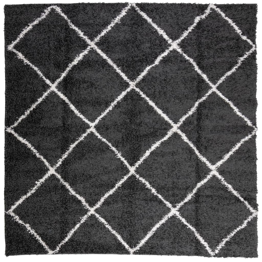 Tapis Shaggy À Poils Longs Moderne Noir Et Crème-La-Fabrique-Industrielle