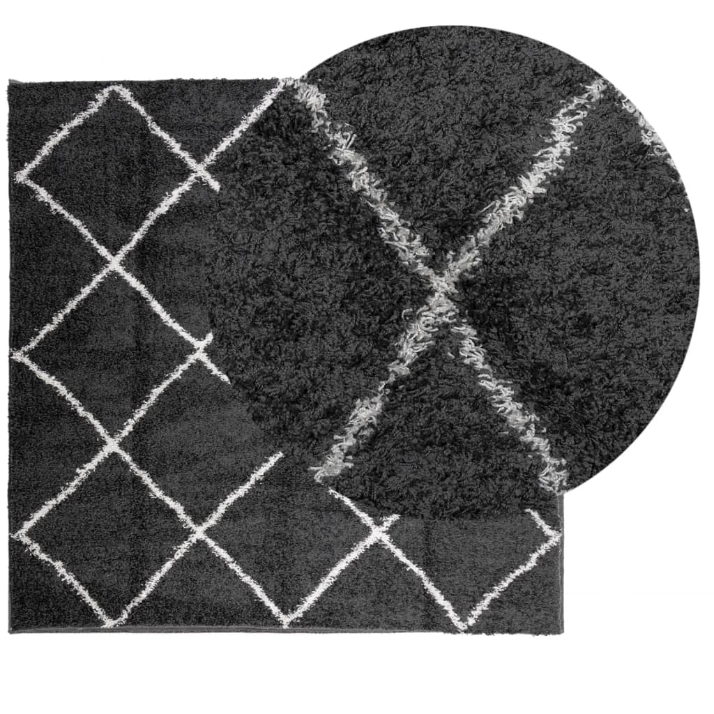 Tapis Shaggy À Poils Longs Moderne Noir Et Crème-La-Fabrique-Industrielle