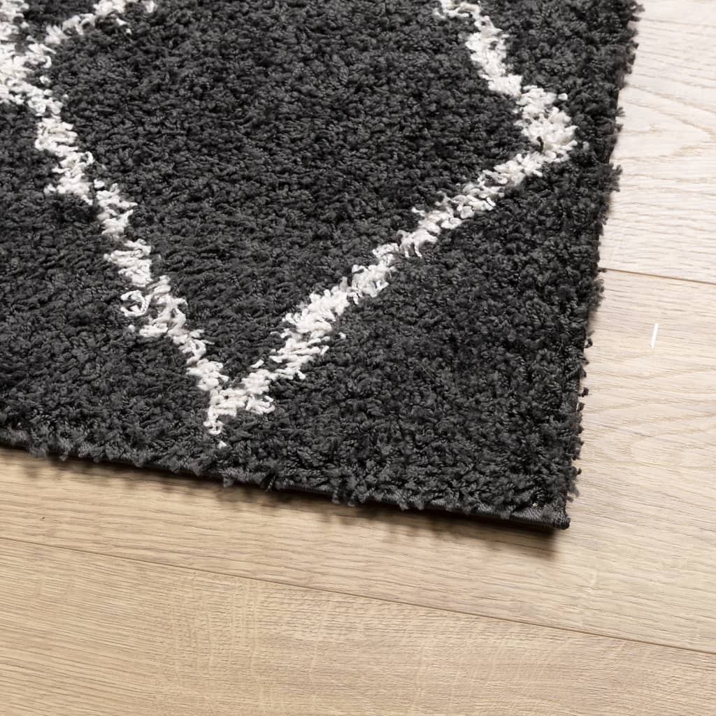 Tapis Shaggy À Poils Longs Moderne Noir Et Crème-La-Fabrique-Industrielle