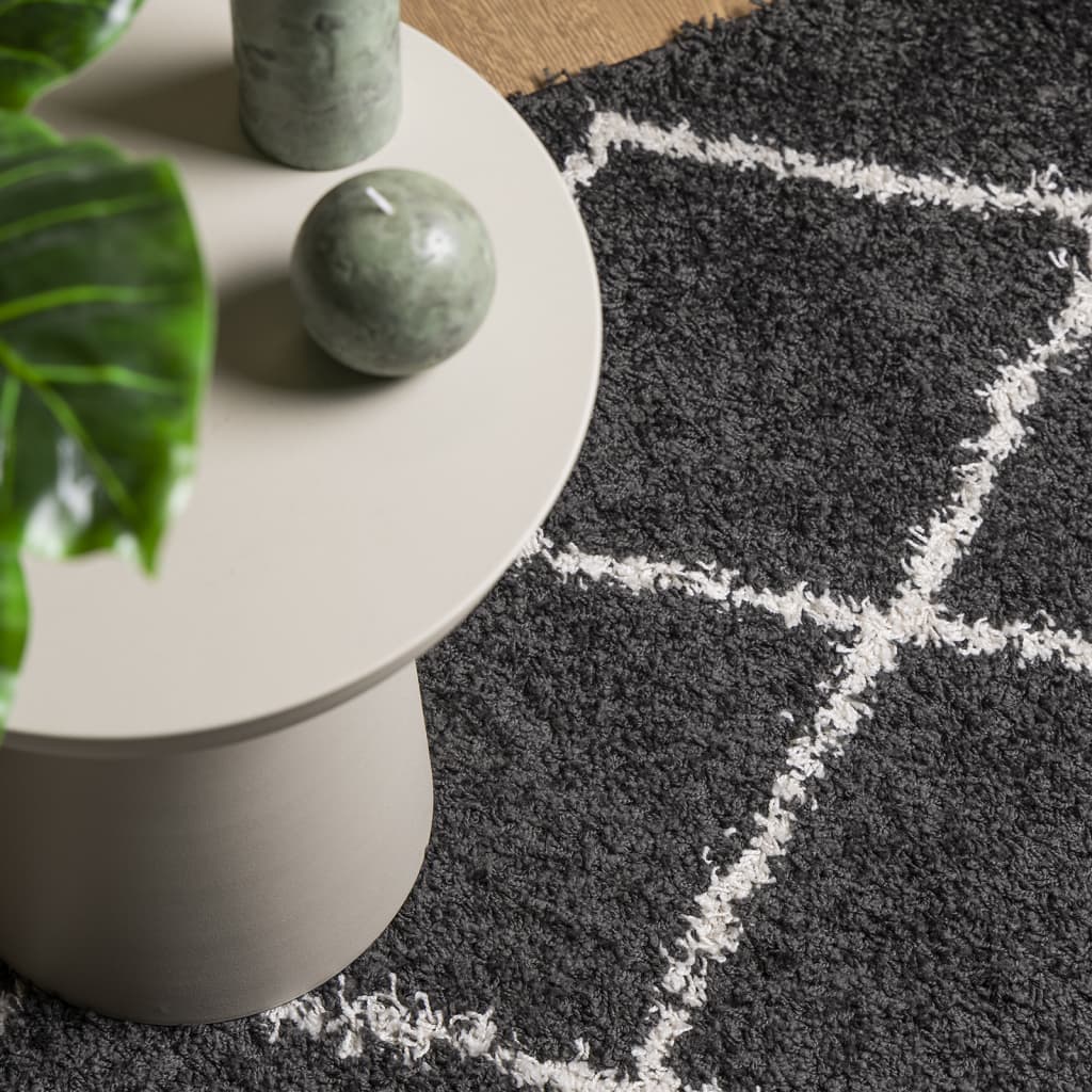 Tapis Shaggy À Poils Longs Moderne Noir Et Crème-La-Fabrique-Industrielle