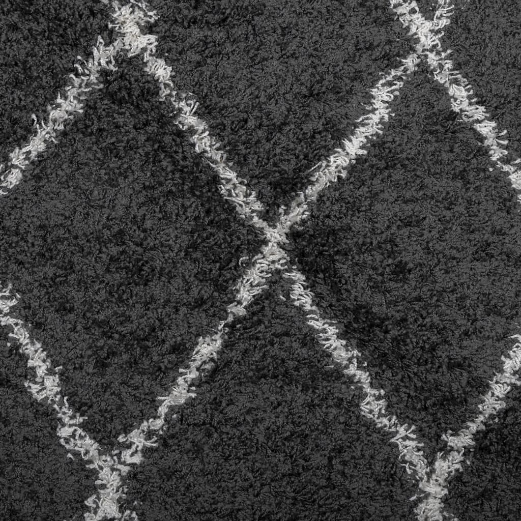 Tapis Shaggy À Poils Longs Moderne Noir Et Crème-La-Fabrique-Industrielle