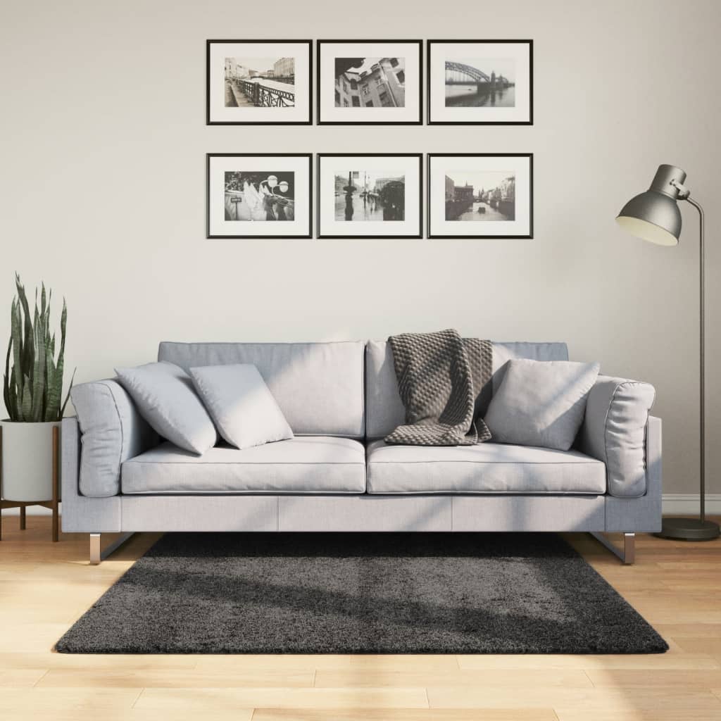 Tapis Shaggy Pamplona Poils Longs Moderne Anthracite-120 x 120 cm-La-Fabrique-Industrielle