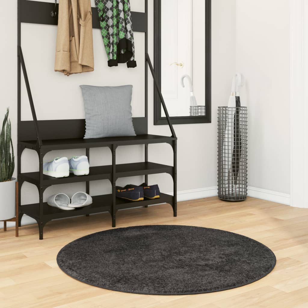 Tapis Shaggy Pamplona Poils Longs Moderne Anthracite-Ø 100 cm-La-Fabrique-Industrielle