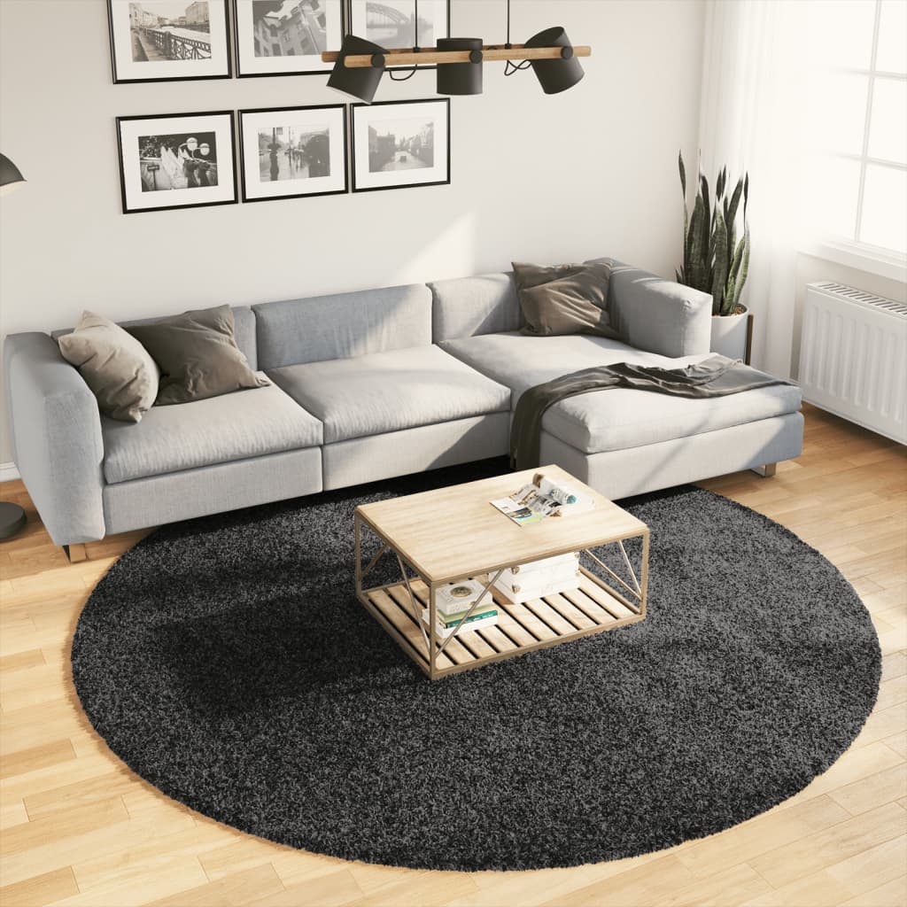 Tapis Shaggy Pamplona Poils Longs Moderne Anthracite-Ø 240 cm-La-Fabrique-Industrielle