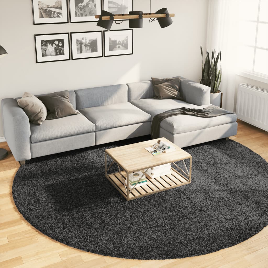 Tapis Shaggy Pamplona Poils Longs Moderne Anthracite-Ø 280 cm-La-Fabrique-Industrielle