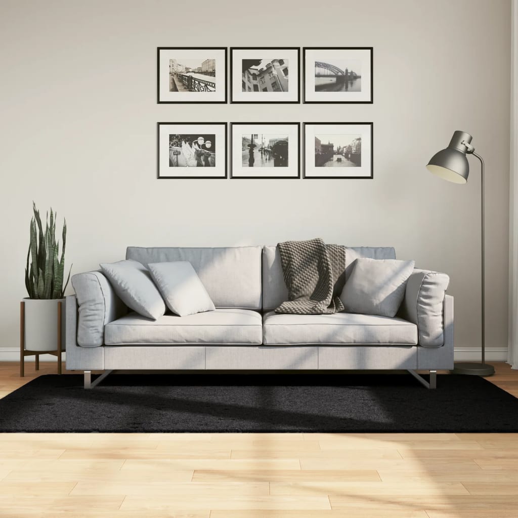 Tapis Shaggy Pamplona Poils Longs Moderne Noir-100 x 200 cm-La-Fabrique-Industrielle