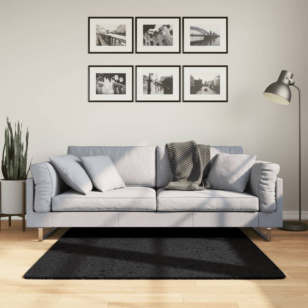 Tapis Shaggy Pamplona Poils Longs Moderne Noir-120 x 120 cm-La-Fabrique-Industrielle
