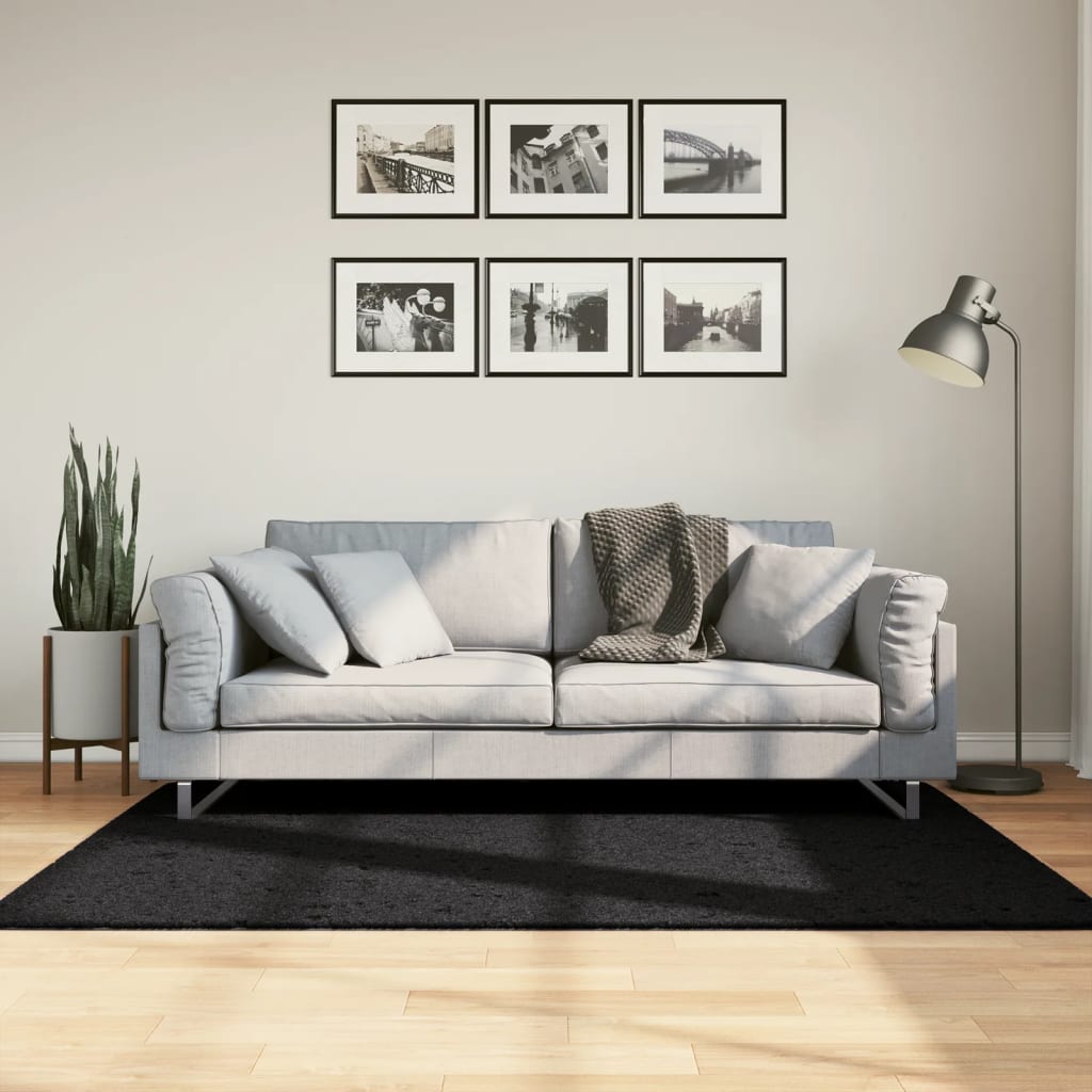Tapis Shaggy Pamplona Poils Longs Moderne Noir-120 x 170 cm-La-Fabrique-Industrielle