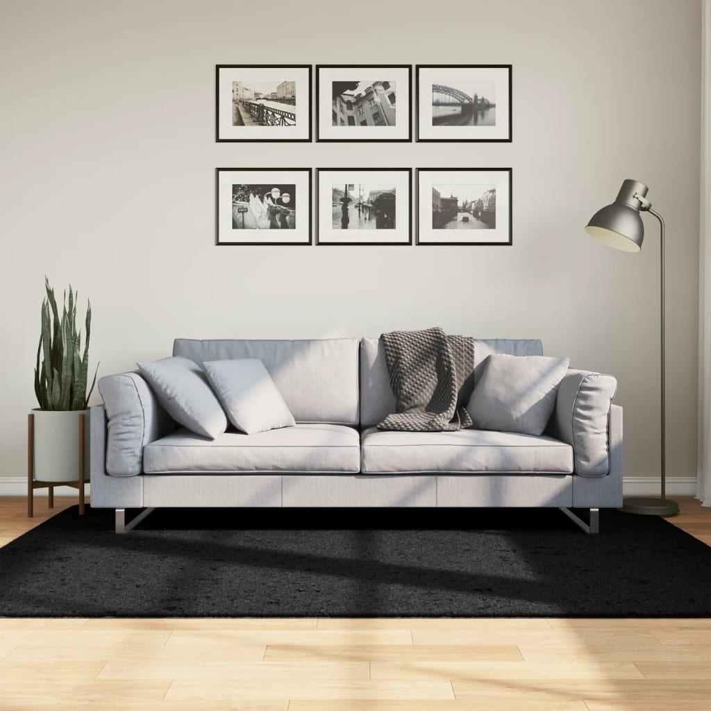 Tapis Shaggy Pamplona Poils Longs Moderne Noir-140 x 200 cm-La-Fabrique-Industrielle