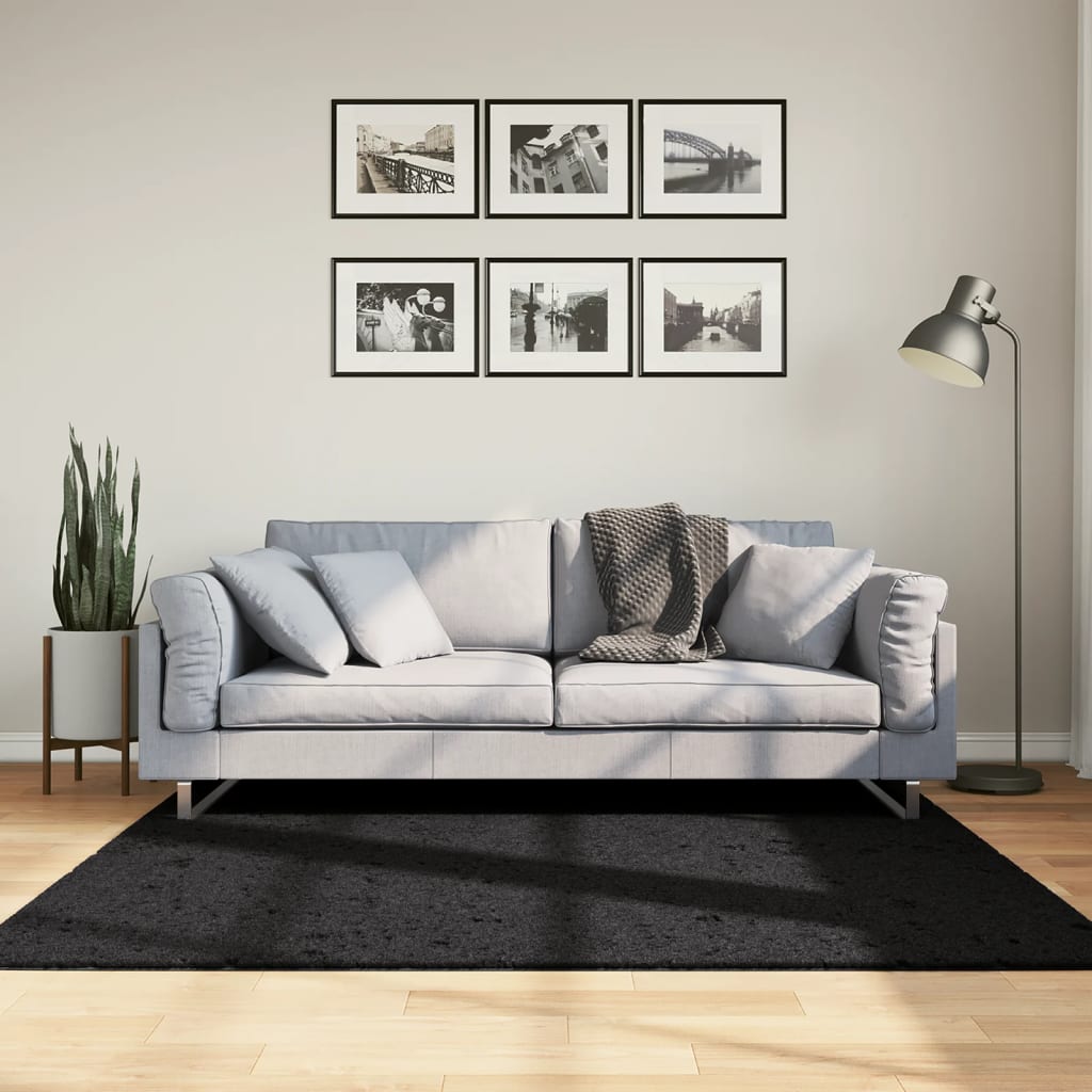 Tapis Shaggy Pamplona Poils Longs Moderne Noir-160 x 160 cm-La-Fabrique-Industrielle