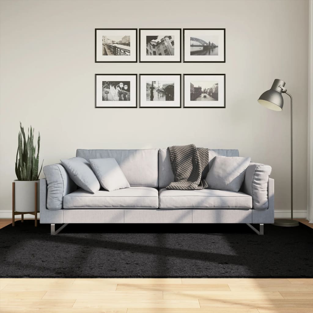 Tapis Shaggy Pamplona Poils Longs Moderne Noir-160 x 230 cm-La-Fabrique-Industrielle