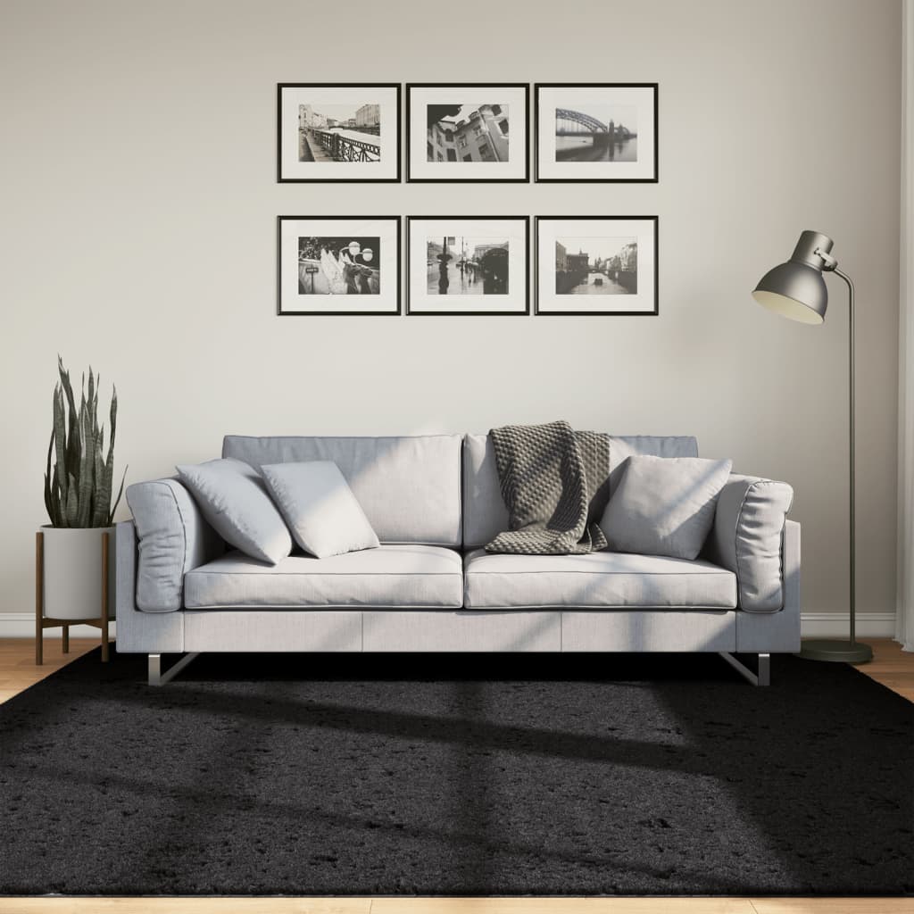 Tapis Shaggy Pamplona Poils Longs Moderne Noir-200 x 200 cm-La-Fabrique-Industrielle