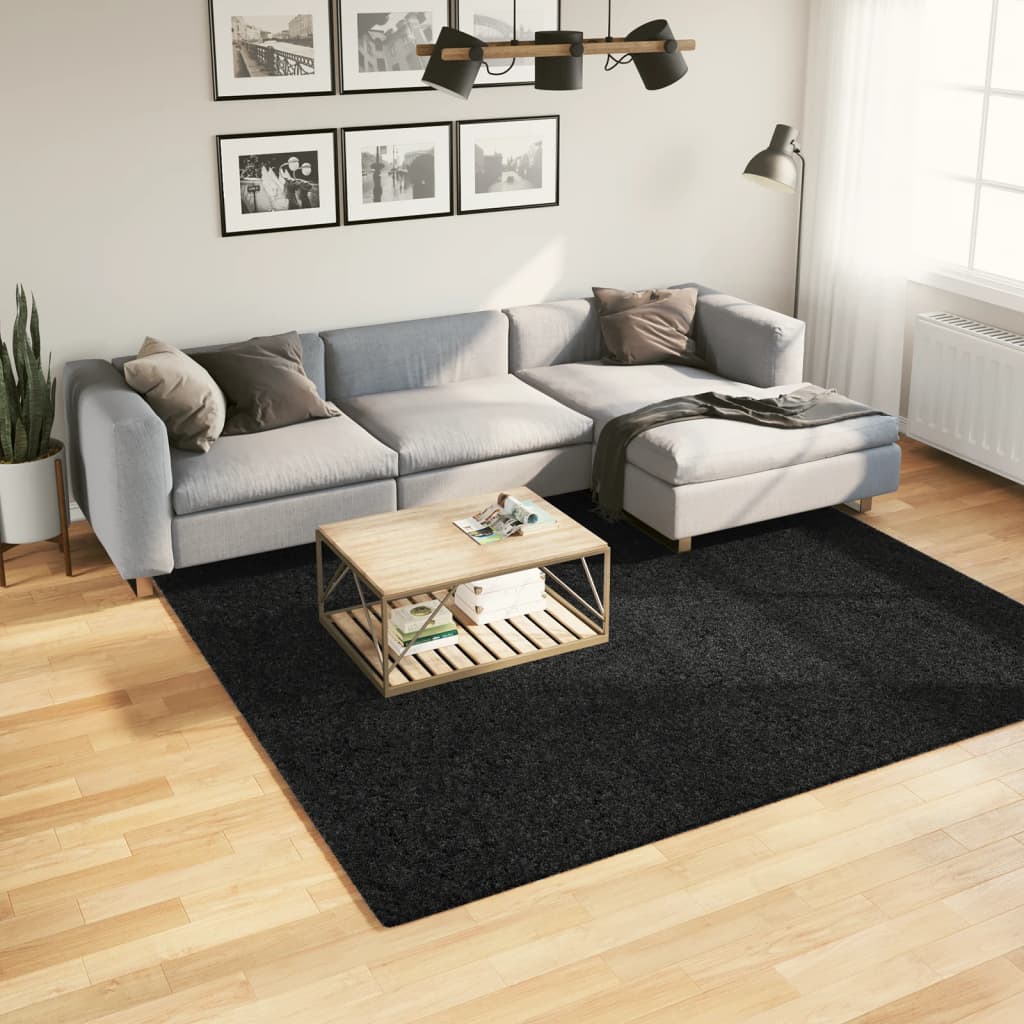 Tapis Shaggy Pamplona Poils Longs Moderne Noir-240 x 240 cm-La-Fabrique-Industrielle