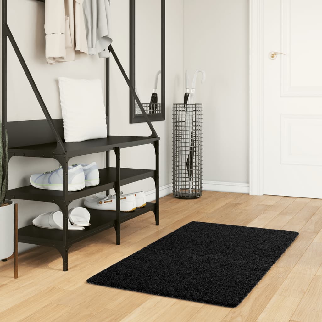 Tapis Shaggy Pamplona Poils Longs Moderne Noir-60 x 110 cm-La-Fabrique-Industrielle