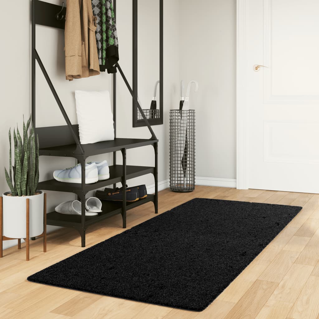 Tapis Shaggy Pamplona Poils Longs Moderne Noir-80 x 200 cm-La-Fabrique-Industrielle