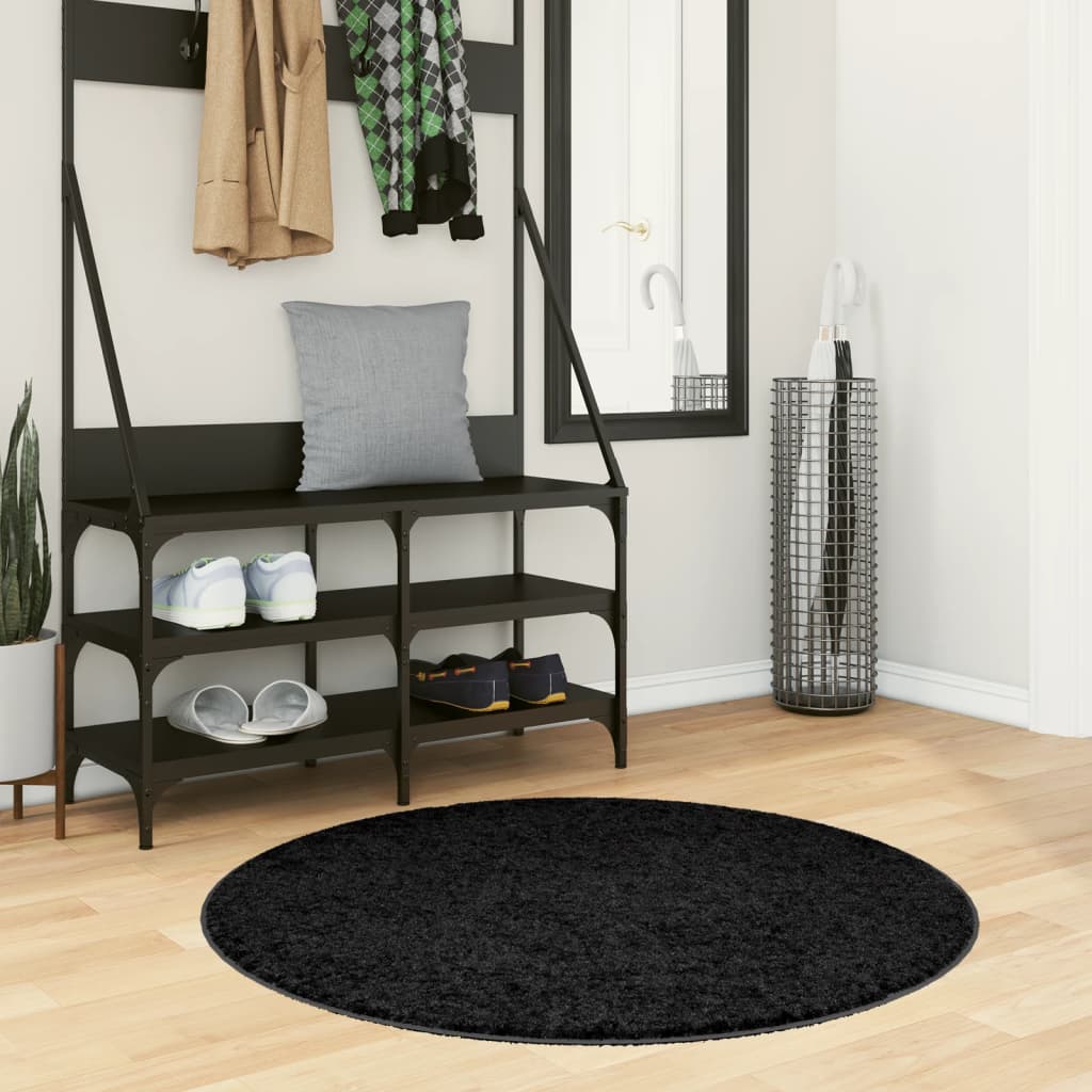 Tapis Shaggy Pamplona Poils Longs Moderne Noir-Ø 100 cm-La-Fabrique-Industrielle
