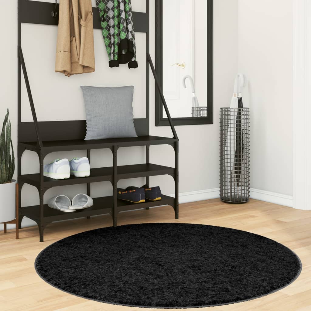 Tapis Shaggy Pamplona Poils Longs Moderne Noir-Ø 120 cm-La-Fabrique-Industrielle