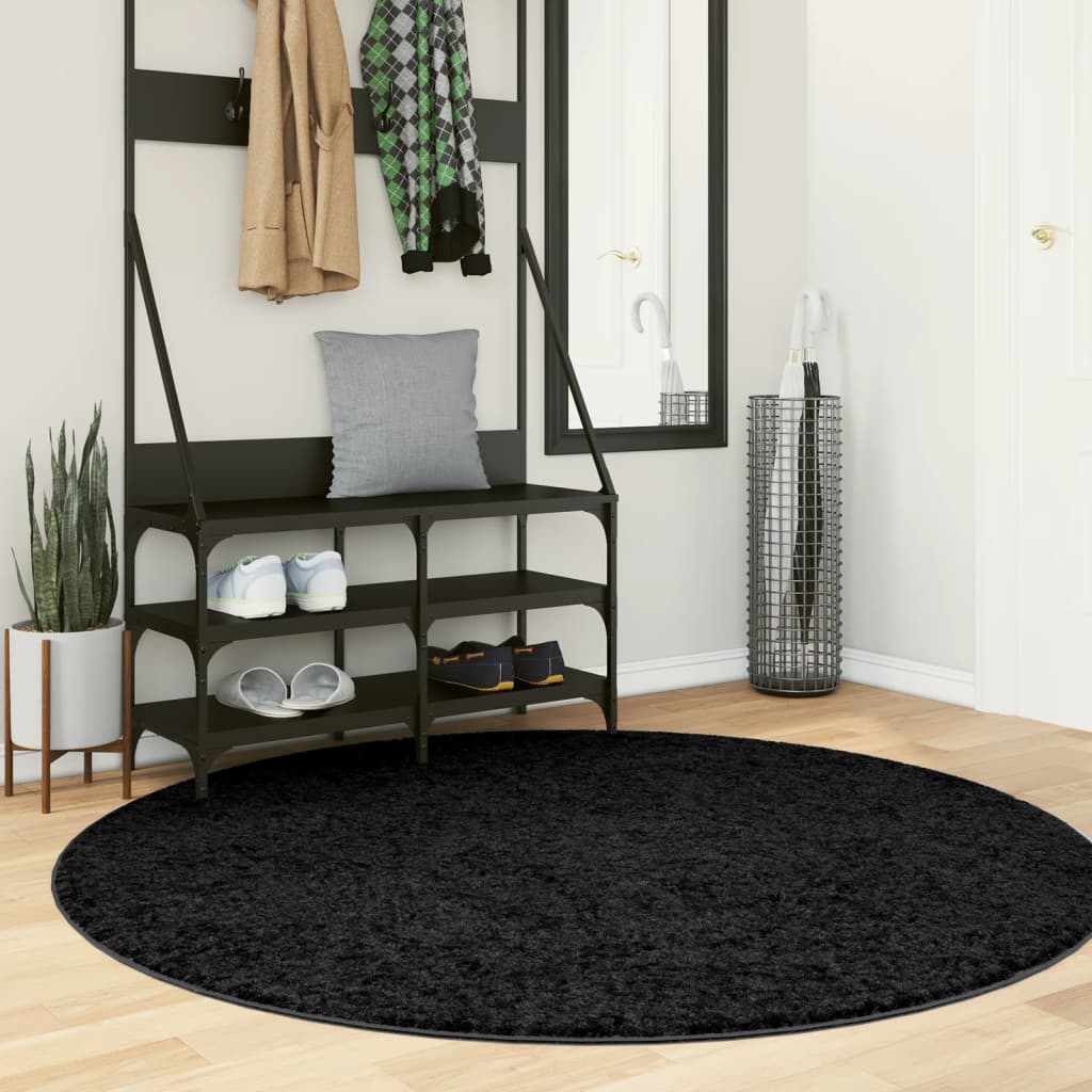 Tapis Shaggy Pamplona Poils Longs Moderne Noir-Ø 160 cm-La-Fabrique-Industrielle