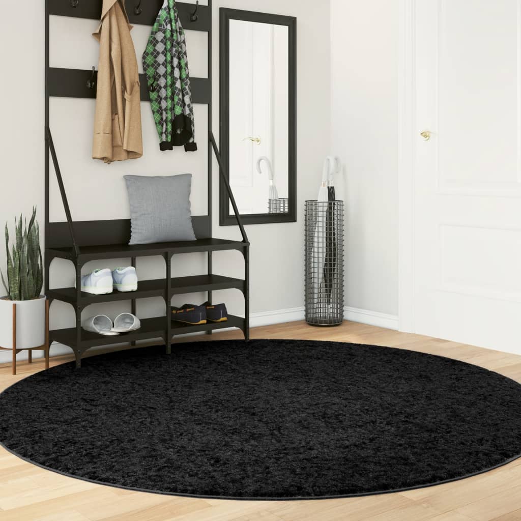 Tapis Shaggy Pamplona Poils Longs Moderne Noir-Ø 200 cm-La-Fabrique-Industrielle