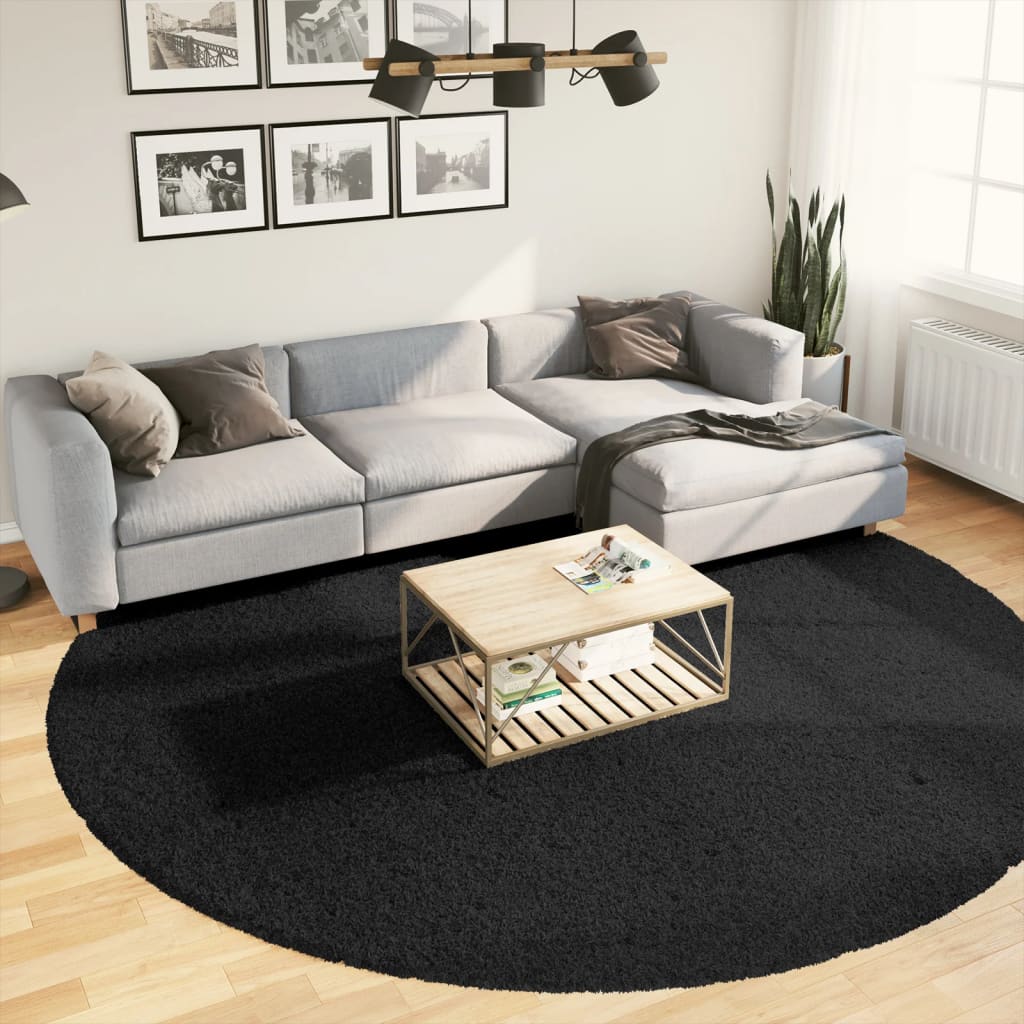 Tapis Shaggy Pamplona Poils Longs Moderne Noir-Ø 280 cm-La-Fabrique-Industrielle