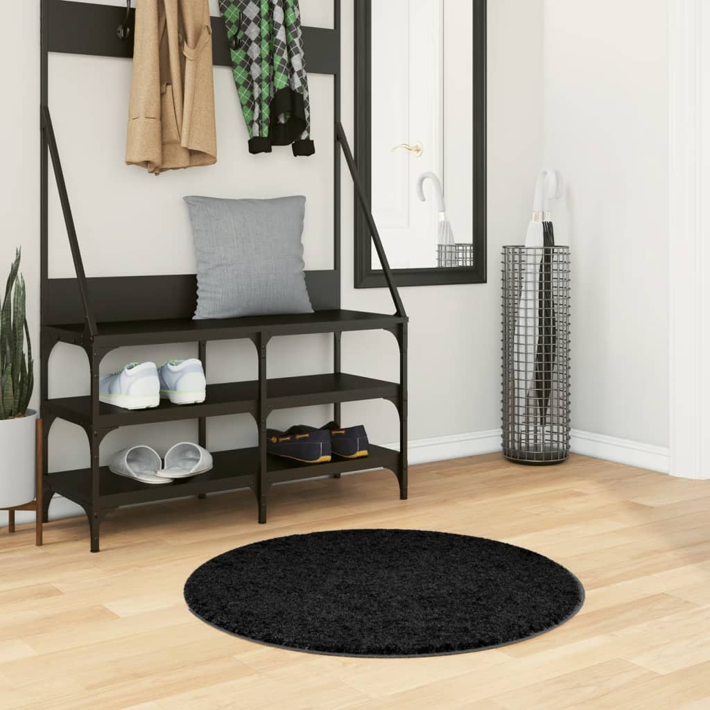 Tapis Shaggy Pamplona Poils Longs Moderne Noir-Ø 80 cm-La-Fabrique-Industrielle
