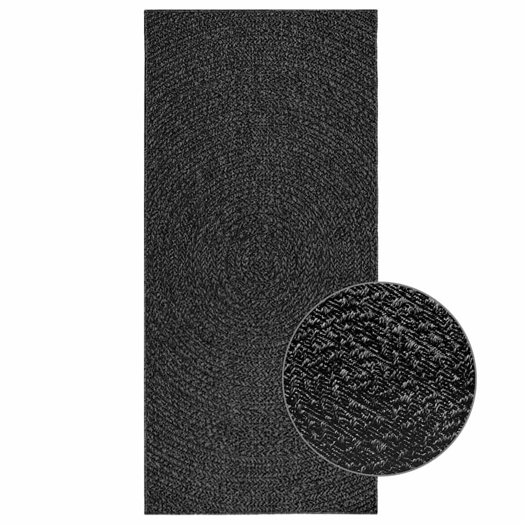 Tapis Zizur Aspect De Jute Intérieur Extérieur Anthracite-Rond-100 x 200 cm-La-Fabrique-Industrielle