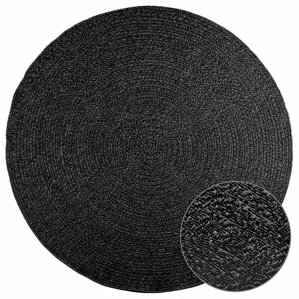 Tapis Zizur Aspect De Jute Intérieur Extérieur Anthracite-Rond-Ø 200 cm-La-Fabrique-Industrielle