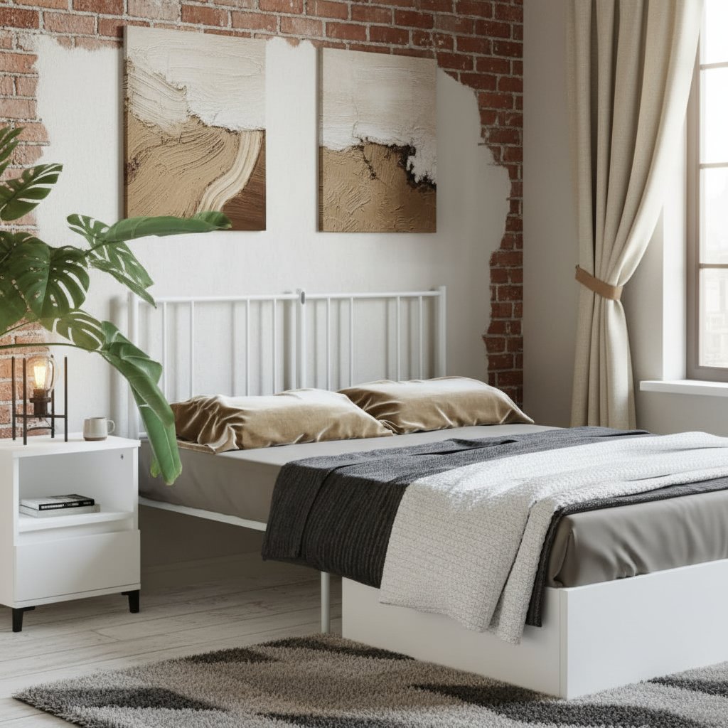 Tête de Lit Industrielle en Métal Blanc