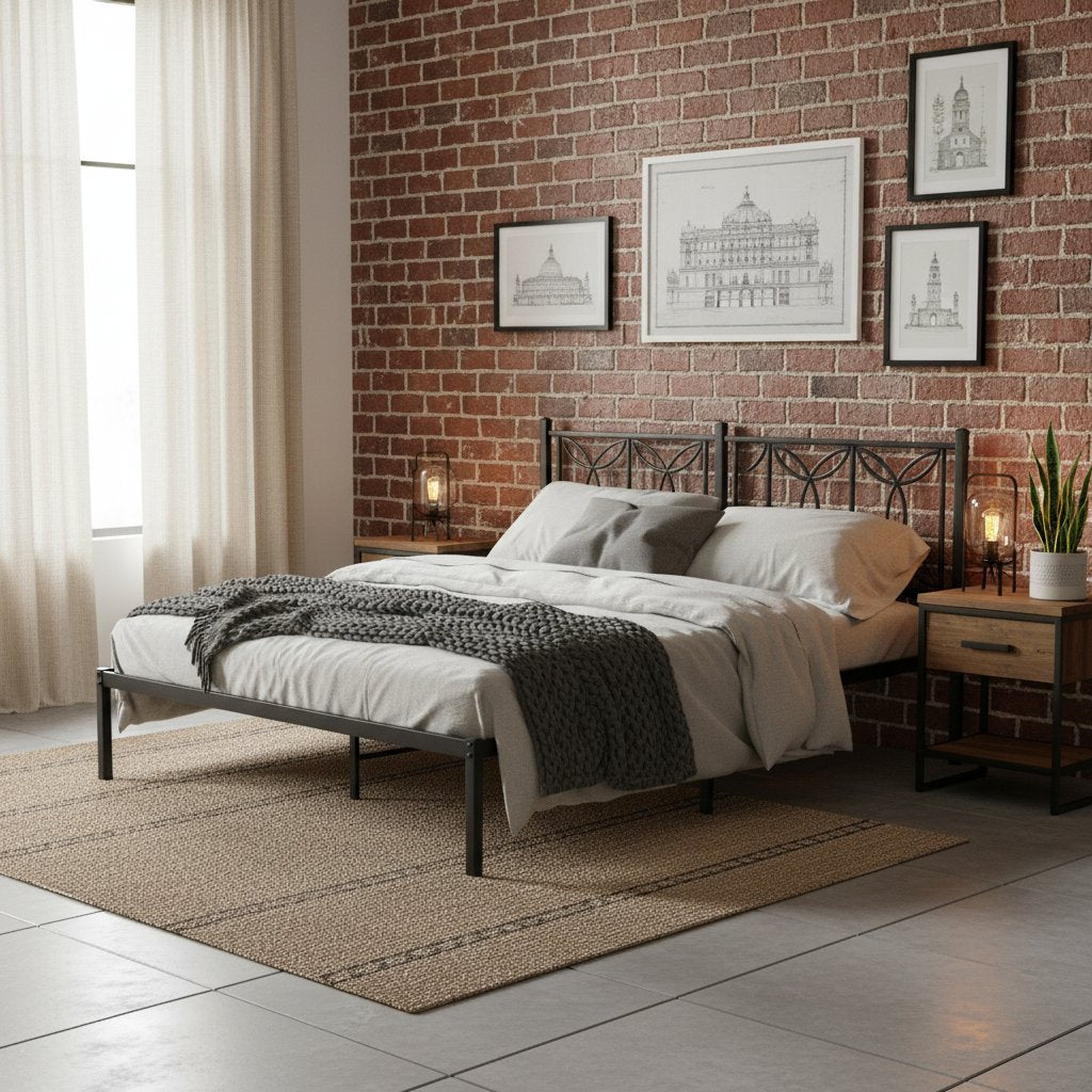 Tête de Lit Industrielle en Métal Noir