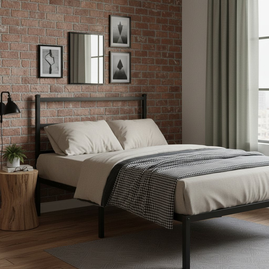 Tête de Lit Industrielle en Métal avec Barreaux