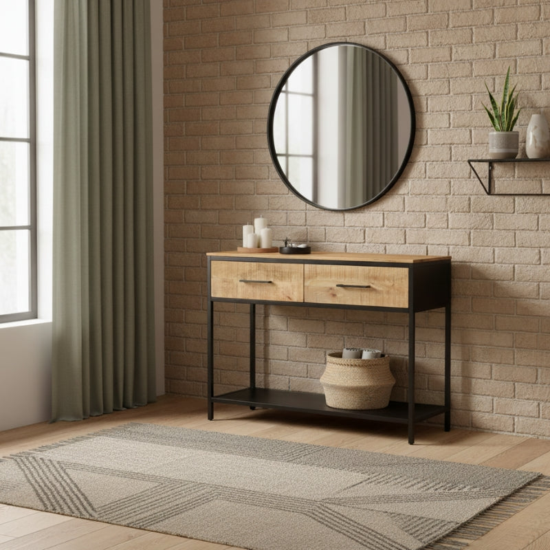 console-bois-et-metal-noir-avec-tiroir-indus