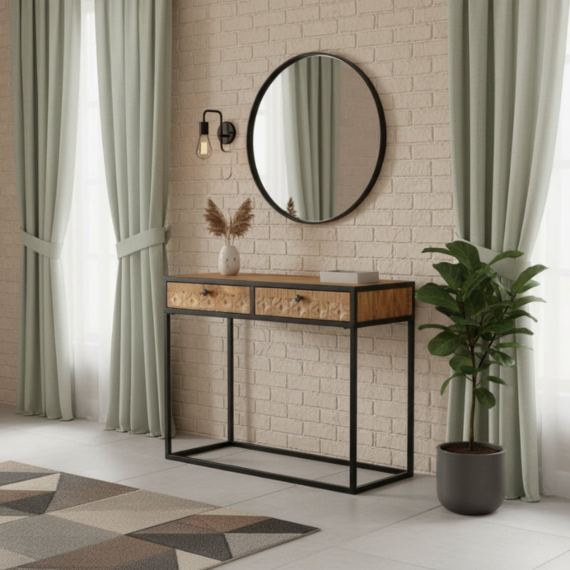 console-bois-et-noir-avec-tiroir-indus