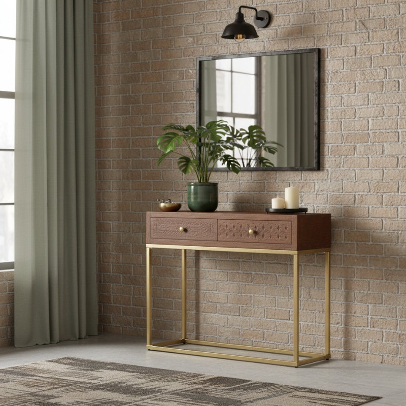 console-bois-massif-tiroir-indus