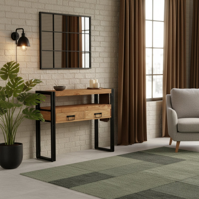 console-bois-metal-industriel-avec-tiroir-loft