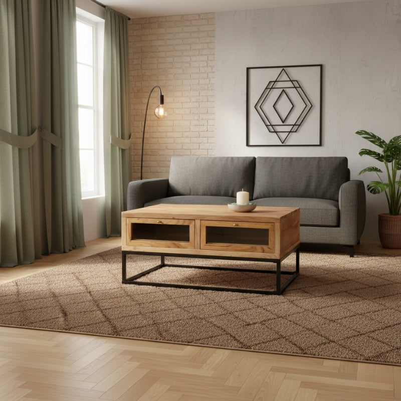 table-basse-acacia-et-fer-style-indus