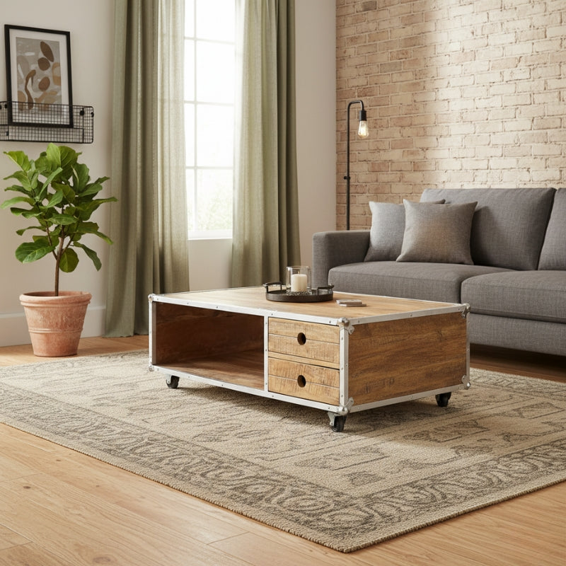 table-basse-bois-metal-roulette-style-indus