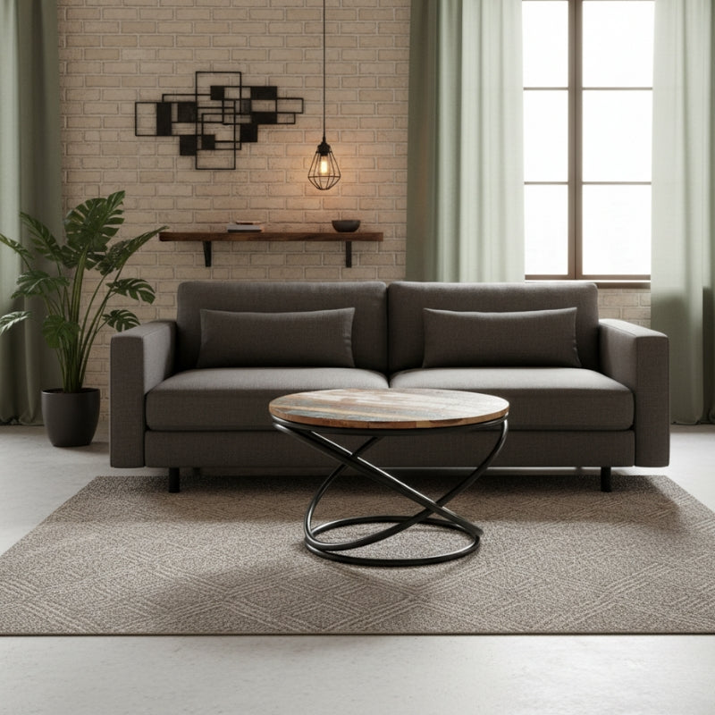 Table Basse Design en Fer Forgé et Bois Recyclé